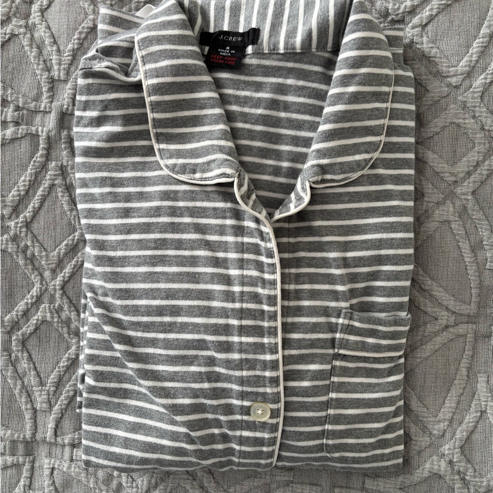J. Crew Gray and White Striped Pajama Top